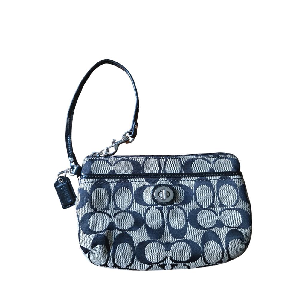 Vtg Coach Signature C Turnlock Wristlet Black Grey Jacquard Canvas Mini Bag Y2K